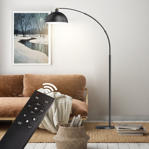 Emersynn 78.7'' Black Arched/Arc Floor Lamp with Remote Control, LED Bulb Included, and Metal Shade